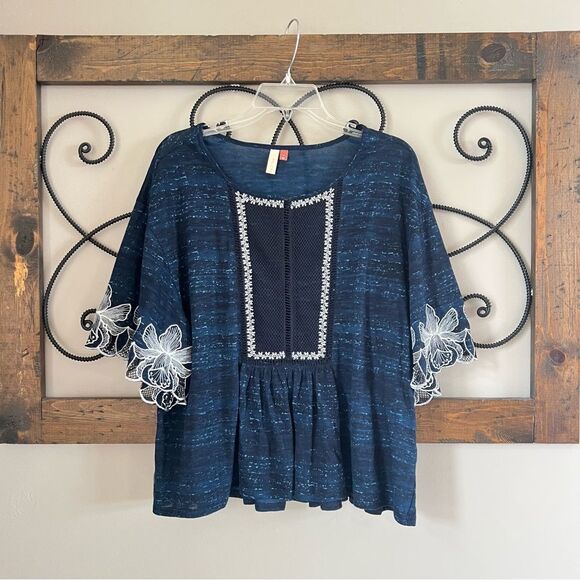 Anthropologie Pilcro Art to Wear Orchid Embroidered Whimsi Cottagecore Blouse S - Picture 3 of 13